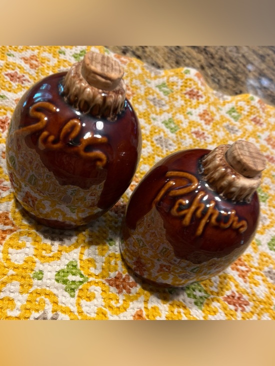 hull Other - Vintage Hull Brown Glaze Drip Ware Salt Pepper Shakers Set with Original Cork